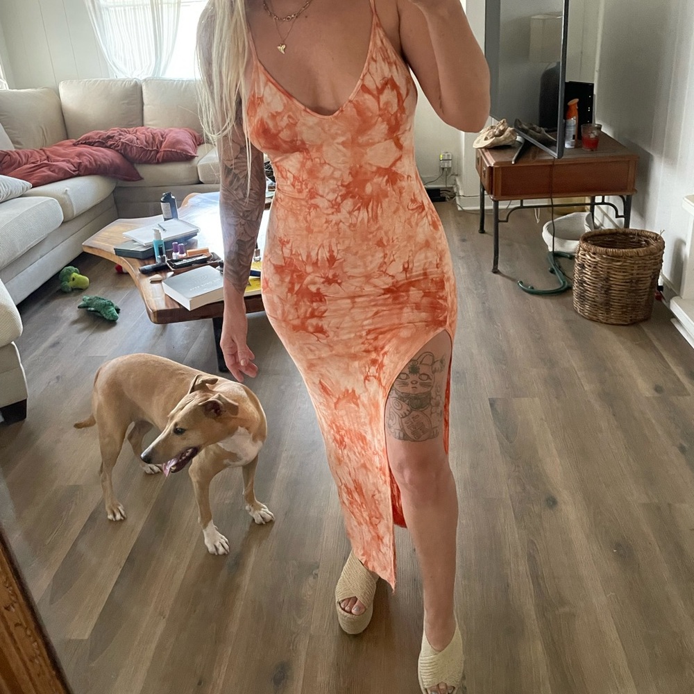 Tie dye high slit strappy dress